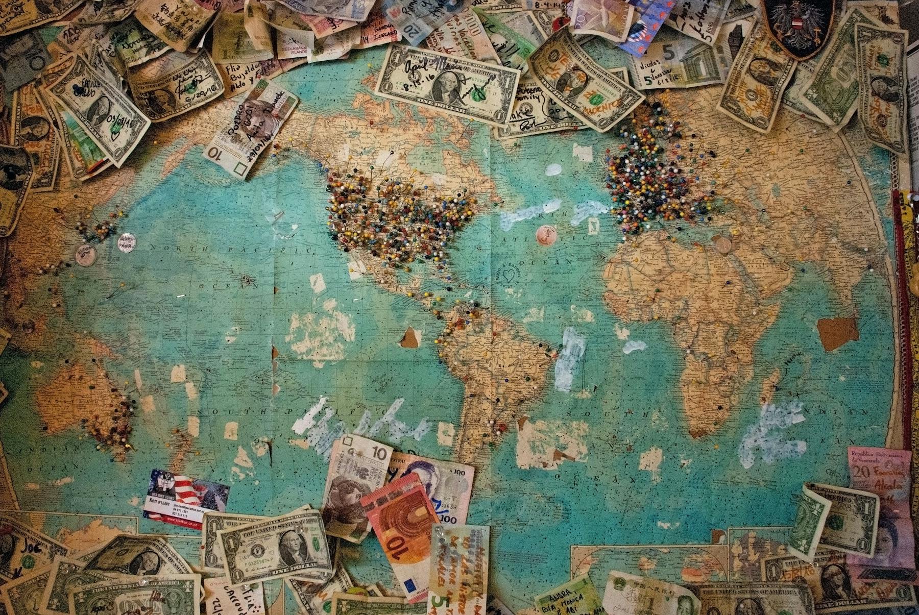 world map cash travel money