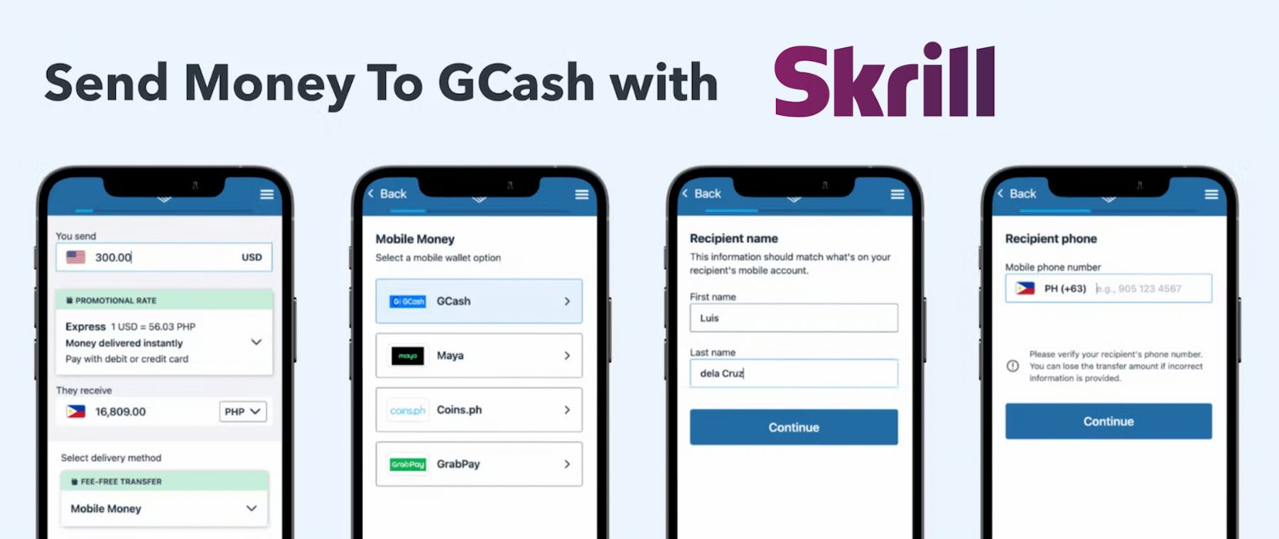 Send money to GCash with Skrill