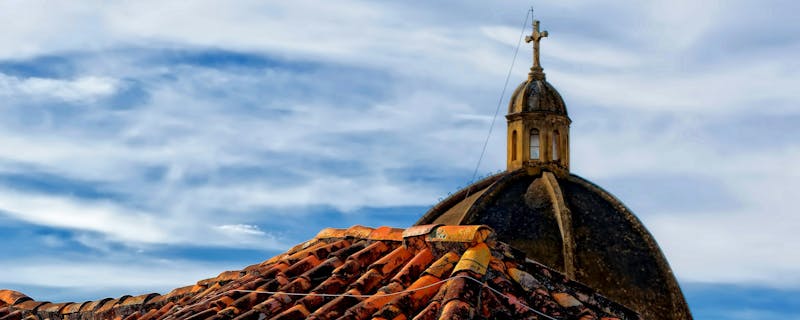 A cathedral rooftop in Barichara, Colombia.
